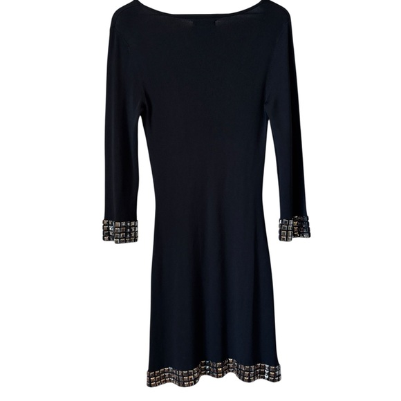 BCBG Max Azria Black Knit Bodycon Dress Sz M Gunmetal Rhinestones Goth Rock Punk - Picture 5 of 9